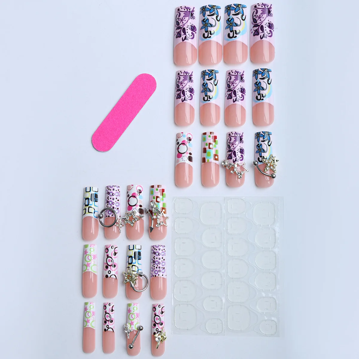 24pcs Gothic Punk Style Fake Nails European Y2k Metal Star Design Press on Nails Sweet Cool Long Ballet False Nail Patches