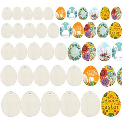 Unfinished Easter Wooden Eggs With Ropes Home Blank Pendant Bunny Egg Wood Chips DIY Painted Crafts Easter Party Kids Favor