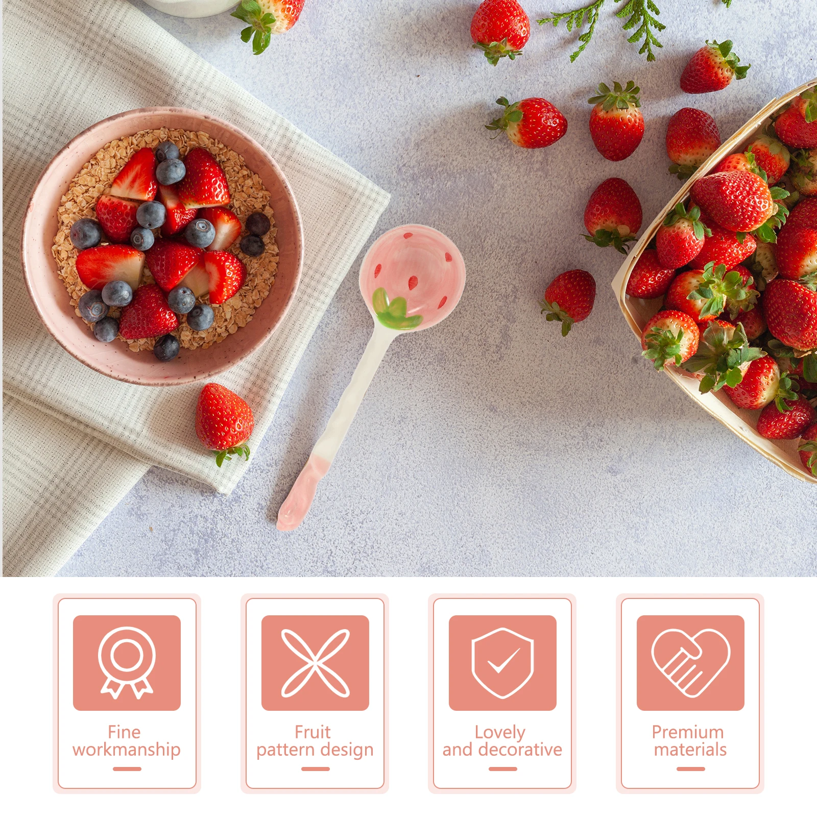 

2Pcs Fruit Printing Ceramic Soup Spoons Long Handle Kitchen Spoons Household Restaurant Ergonomic Home Restaurant Spoon