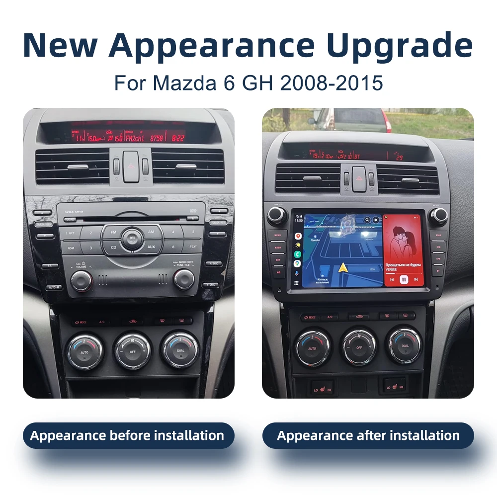Car Multimedia Player Android 14.0 Car Radio For Mazda 6 GH 2008-2015 CarPlay 4G WiFi GPS Navigation Bluetooth Stereo Head Unit