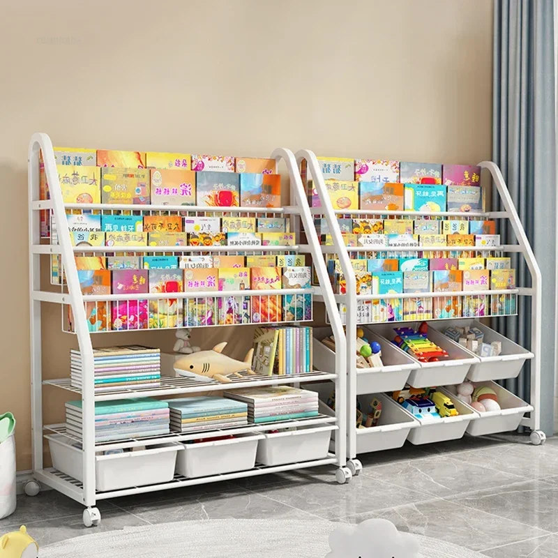 Modern Carbon Steel Bookcases for Home Removable Toy Storage Convenient Bookcase Creative Simple Household Shelf for Library