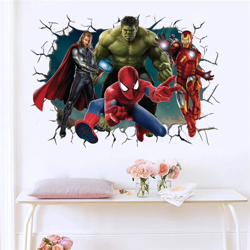 Autocollants Muraux 3D Marvel Avengers, Décoration Murale pour Chambres d\'Enfants, Salon, Chambre à Coucher, Super pour Garçon, Affiche de Film