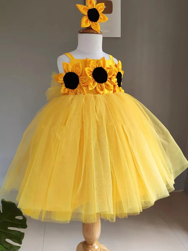 luxury Girls Princess Big flower Children tutu Wedding Gown Sleeveless Kids Dresses baby infant Birthday Party Dress