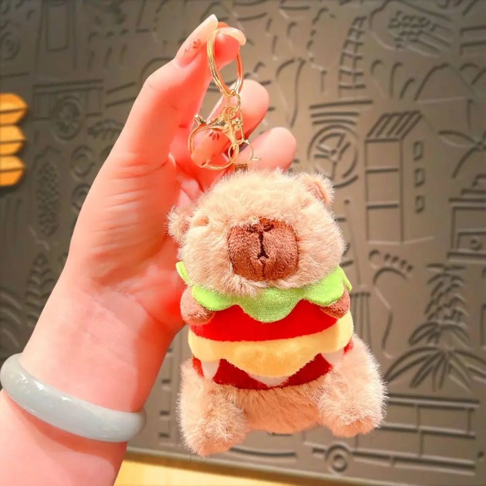 Stuffed Capybara Capybara Plush Keychain Soft Cat Capybara Hamburger Plush Toy Cartoon Dog Burger Kapibara Plush Doll