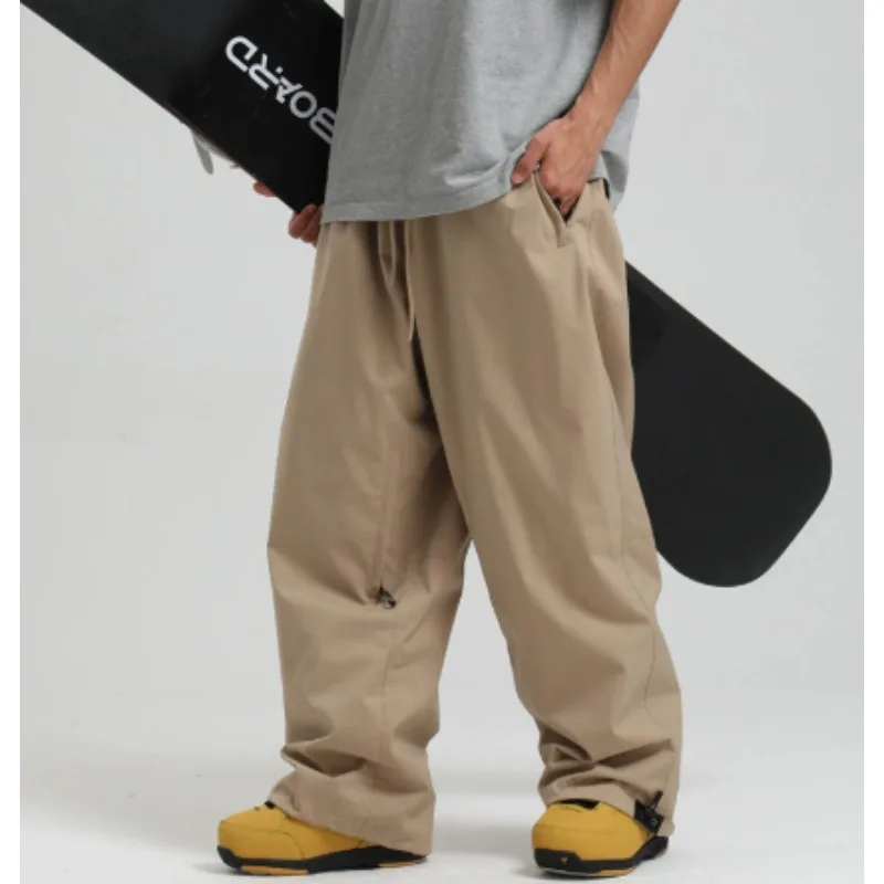 

New Baggy Windproof Men Solid Women Skiing Pants Waterproof Loose Hooded Ski Strides Outdoor Sports Adult Breathable Trousers