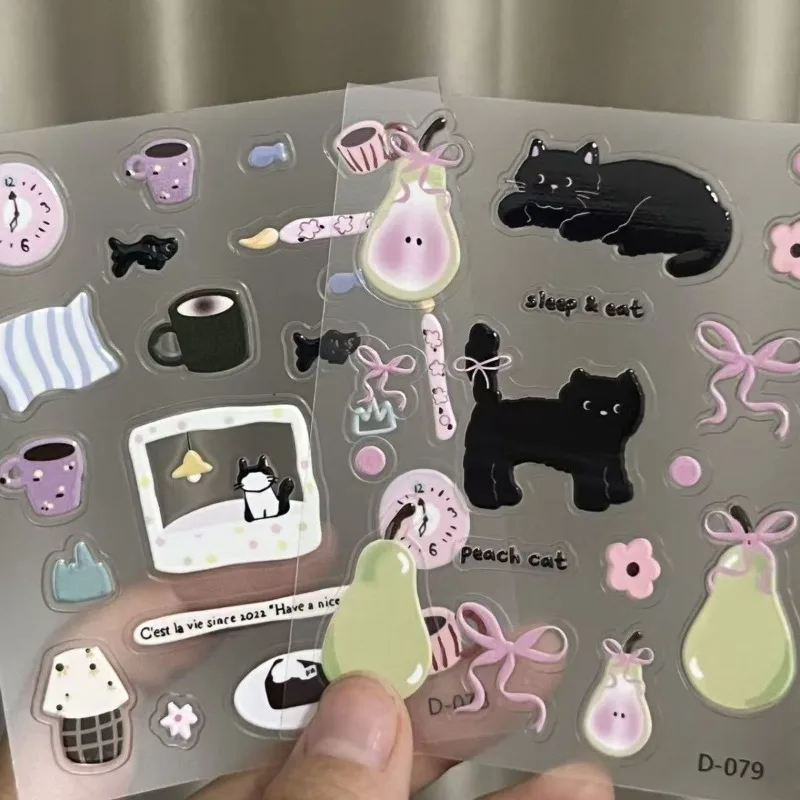 

Милые черные кошачьи желейные наклейки: эстетичные объемные стикеры для детского творчества, изготовления открыток, декора альбомов, блокнотов, чехлов для телефонов и багажа