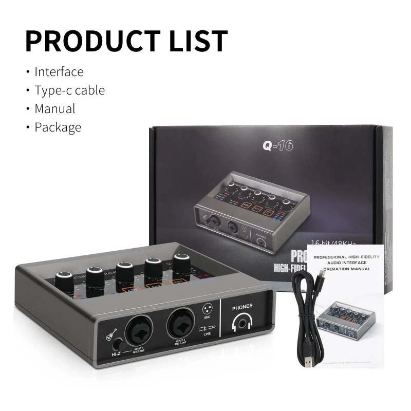 XTUGA Q16 Professional Usb Audio Interface Sound Card Mixer High Quality For Recording Studio Computer Live Streaming
