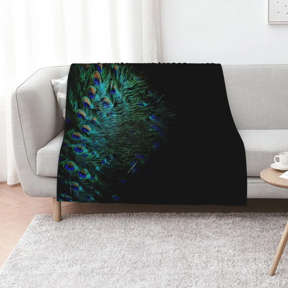 

Peacock feathers on a black background Throw Blanket Polar Flannel Furrys Loose Blankets