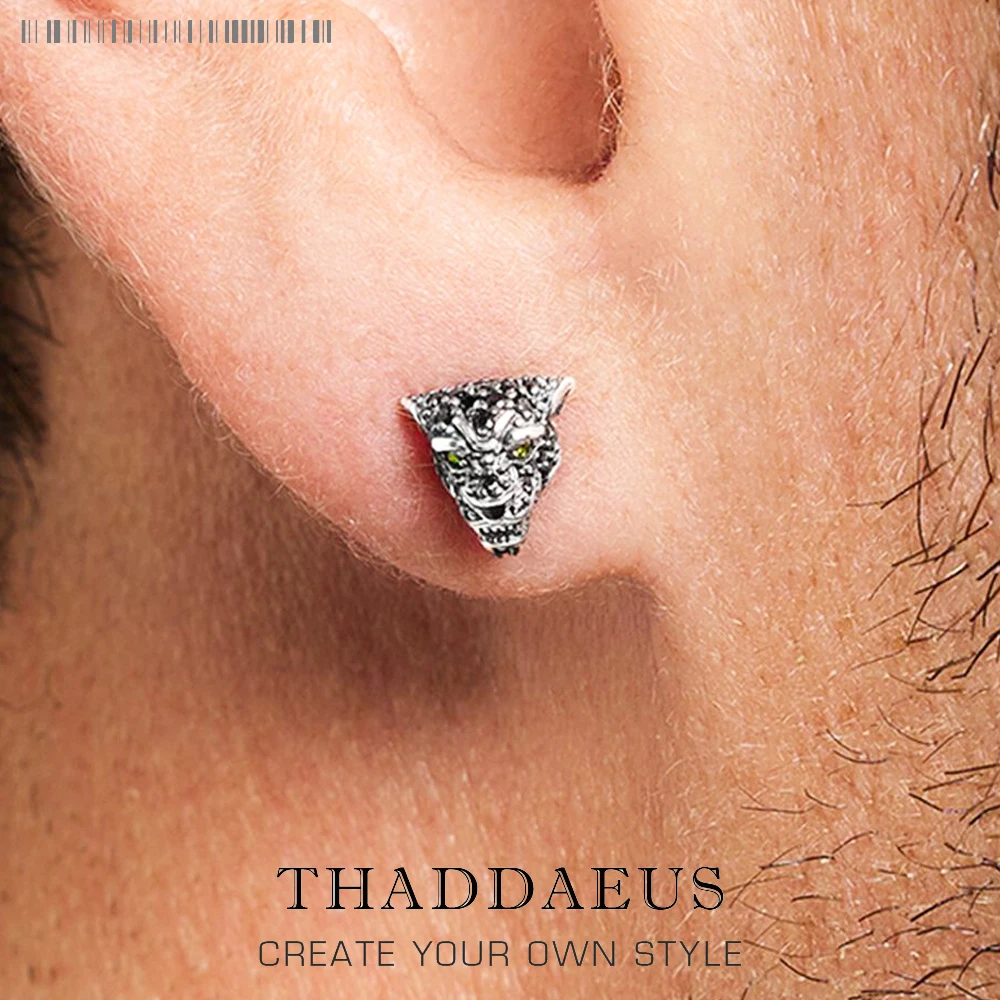 

Ear Studs Black Cat Earring Europe Style Fashion Jewerly For Women Men Vintage Gift In 925 Sterling Silver