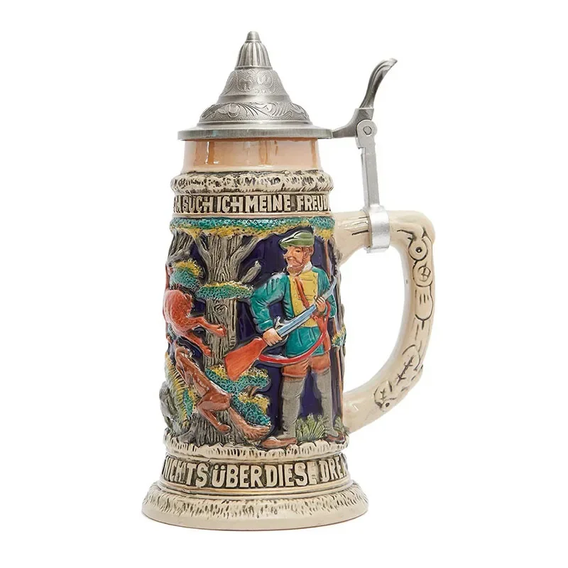 

Beer Stein Mug 600ml German Hunting Viking Tankard with Petwer Lid Coffee Cup Drinkware Best Gifts