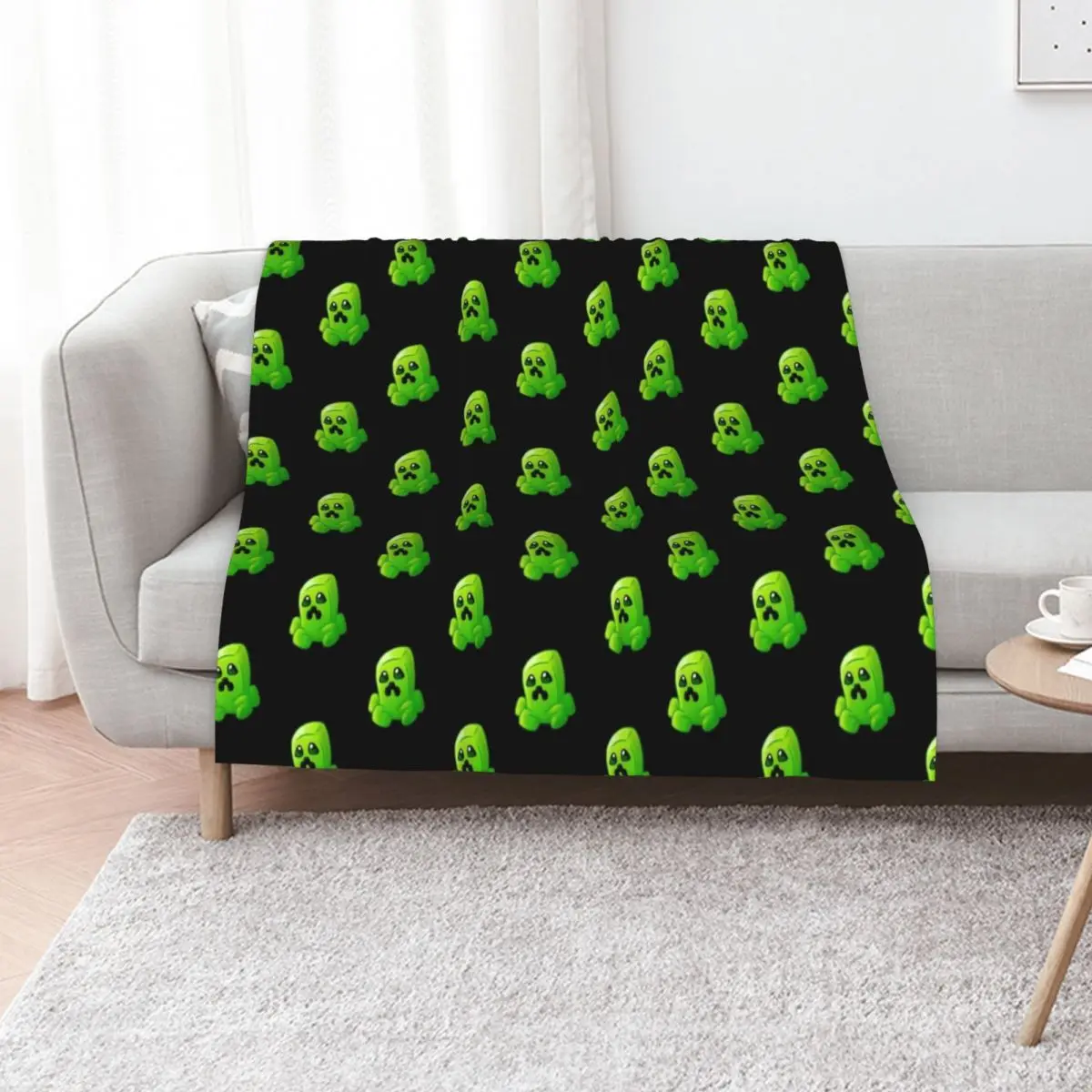 

Cute Creeper Parody Face Sticker Throw Blanket Flannel Fabric Decorative Sofas Warm anime Blankets