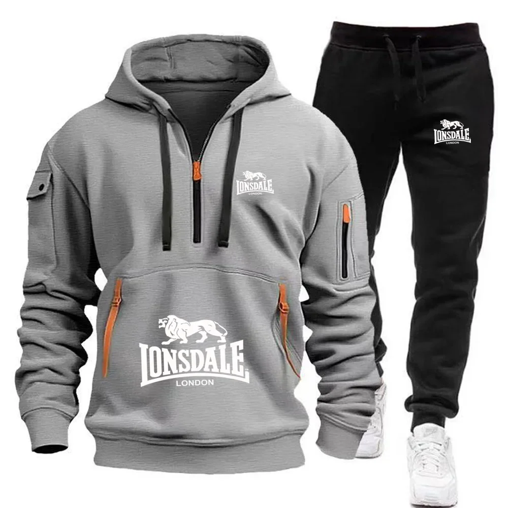 بلوفر رجالي كاجوال، فضفاض ودافئ مكون من قطعتين، هوديي وسراويل رياضية للخريف والشتاء، مجموعة الركض العصرية في الهواء الطلق