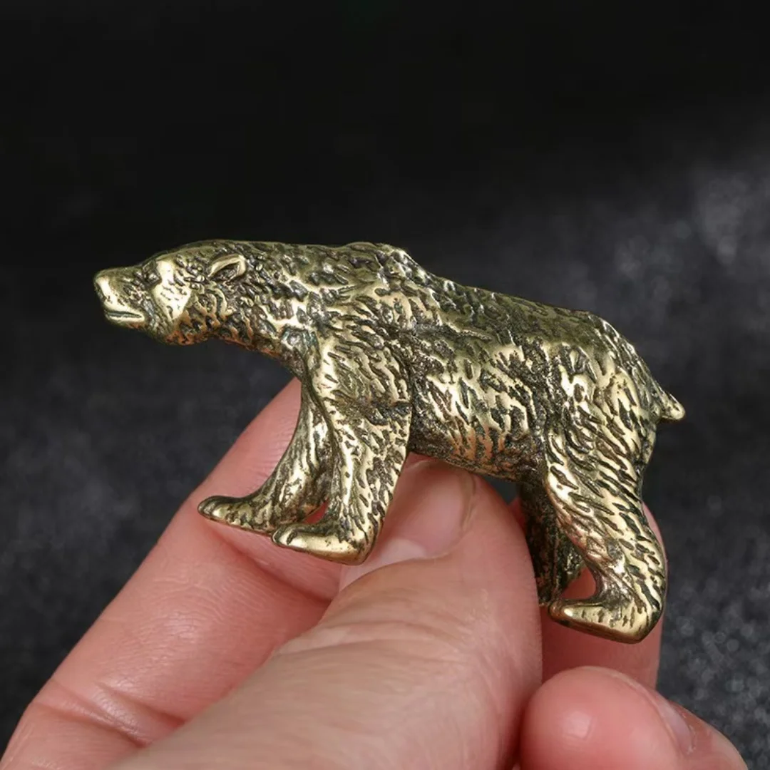 Antik Messing Eisbär Figur Massiv Kupfer Feng Shui Home Decor Tee Haustier Miniatur Tier Schreibtisch Skulptur Geschenk