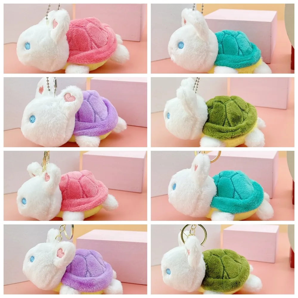 Llavero colgante de felpa de conejo y Tortuga, colgante de bolsa, muñeco de peluche creativo, llavero de juguete de felpa lindo, colgante de llave de coche