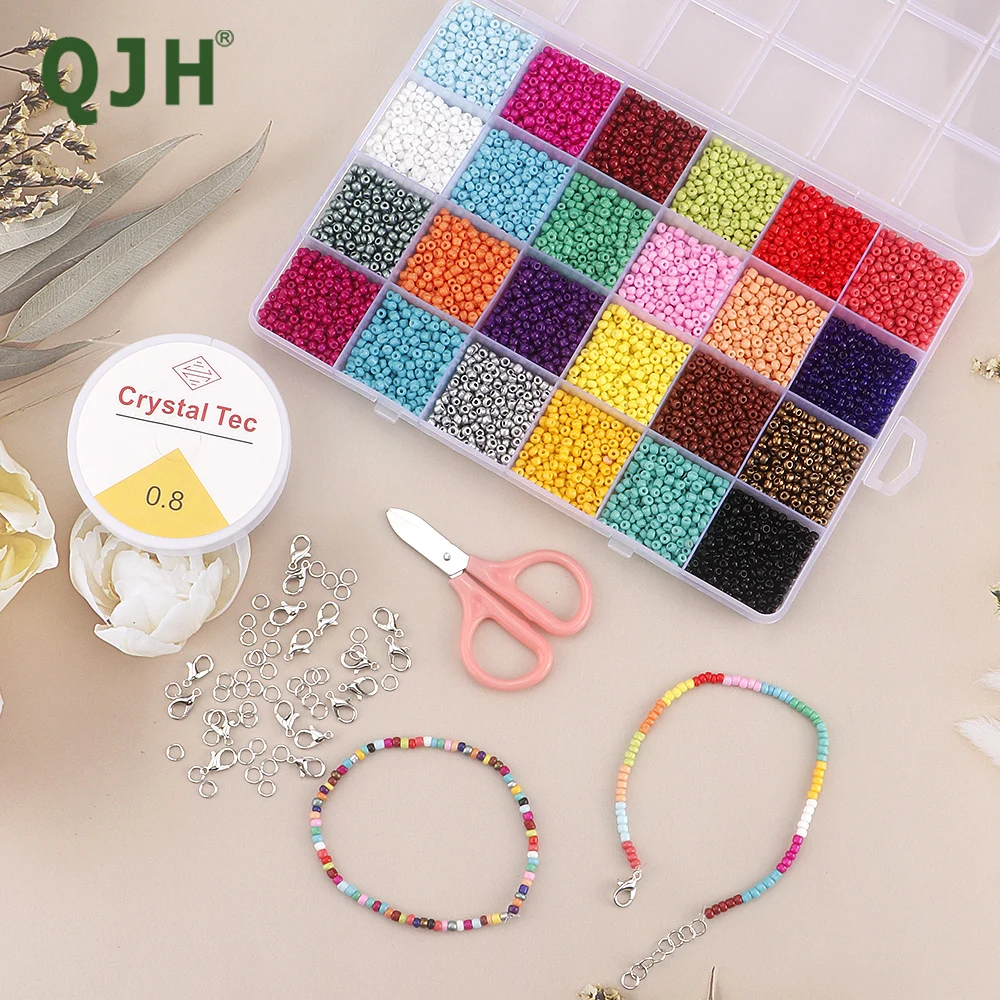 24 Colors 3mm Acrylic Seed Beads for Jewelry Making Kit, DIY Friendship Glass Small Craft Bracelet Beads,Charm Girls Gift Making