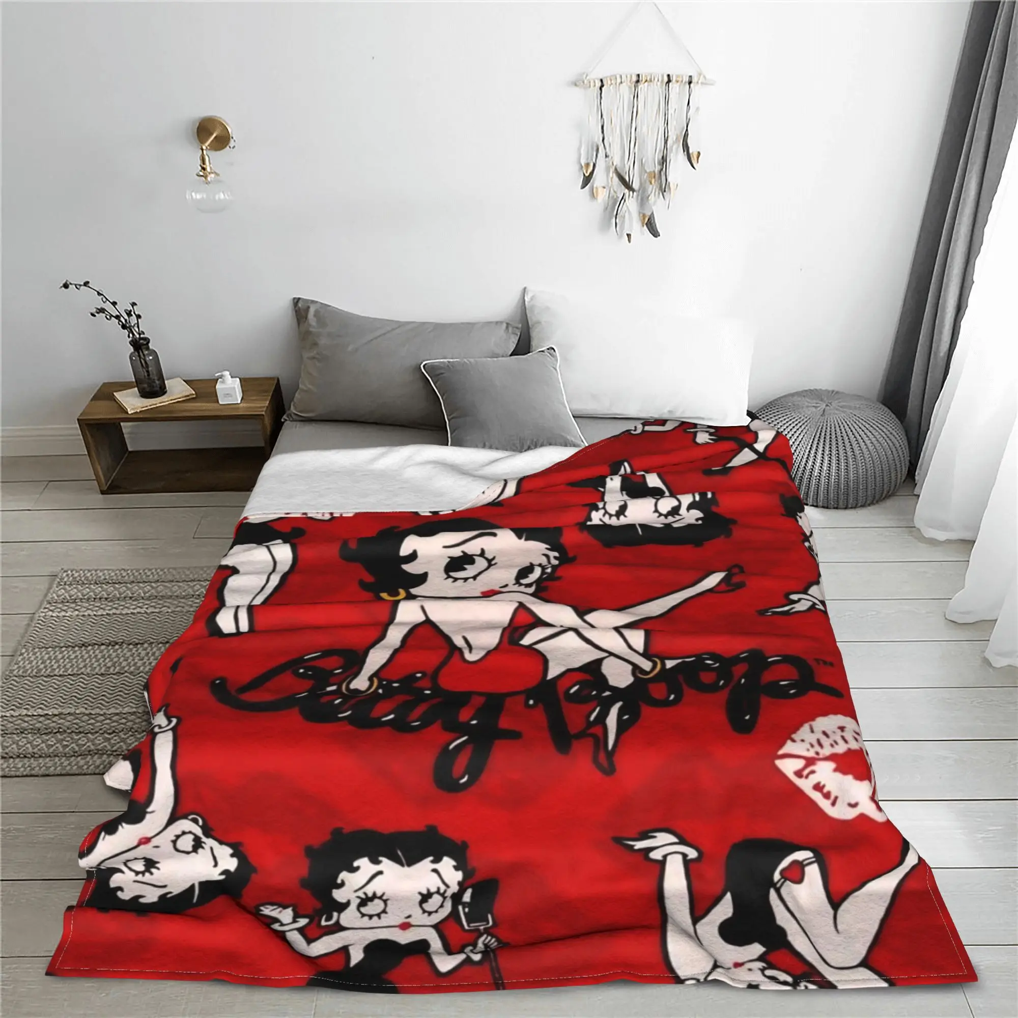 Girl B-Betty Blankets Fleece Cartoon Super Warm Throw Blanket for Bedroom Sofa Bed Rug