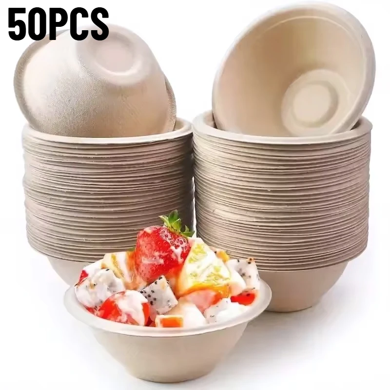 50PCS White/Brown Paper Bowl Disposable Paper Bowl Tableware Birthday Parties Restaurant Wedding Banquets Fruit Salad Container