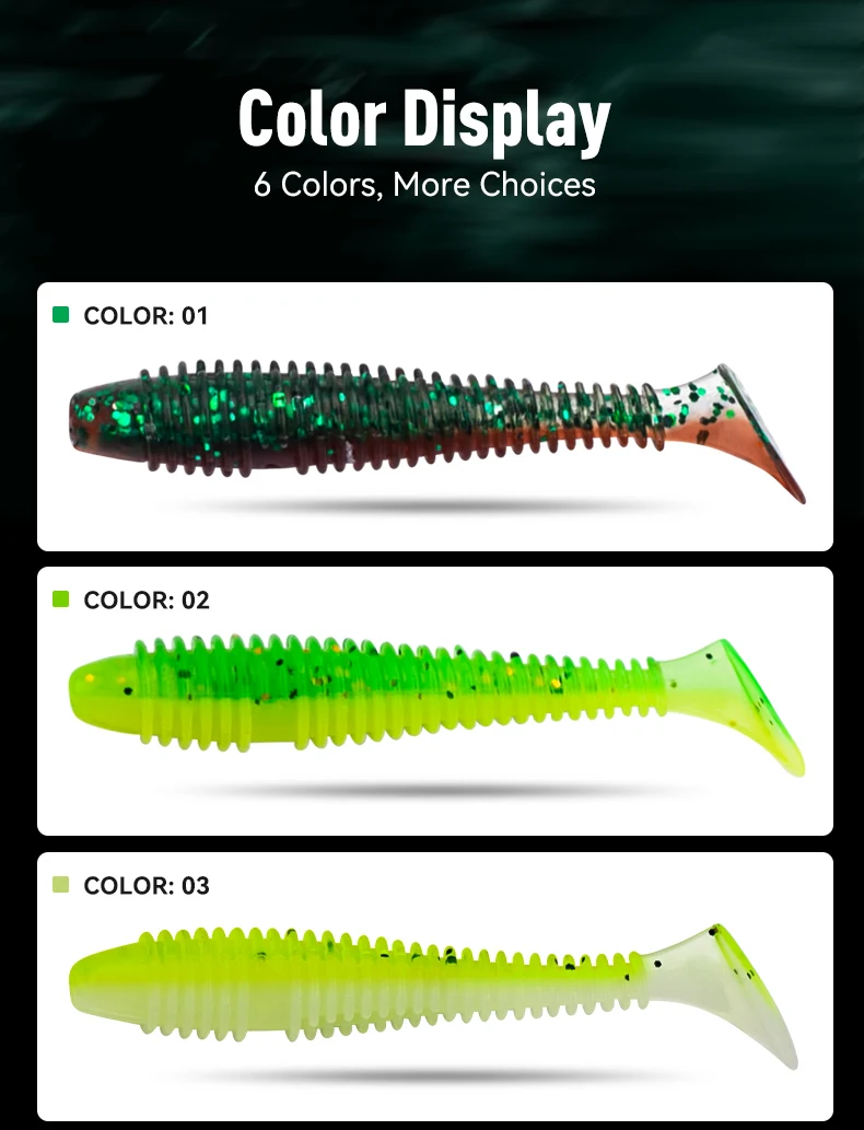 KINGDOM Schraubgewinde T-Schwanz Weicher Angelköder 20 Stück Silikon-Wurmköder Paddelschwanz-Swimbait 35mm-65mm für Barsch-, Forellen- und Hechtangeln – Detail 9