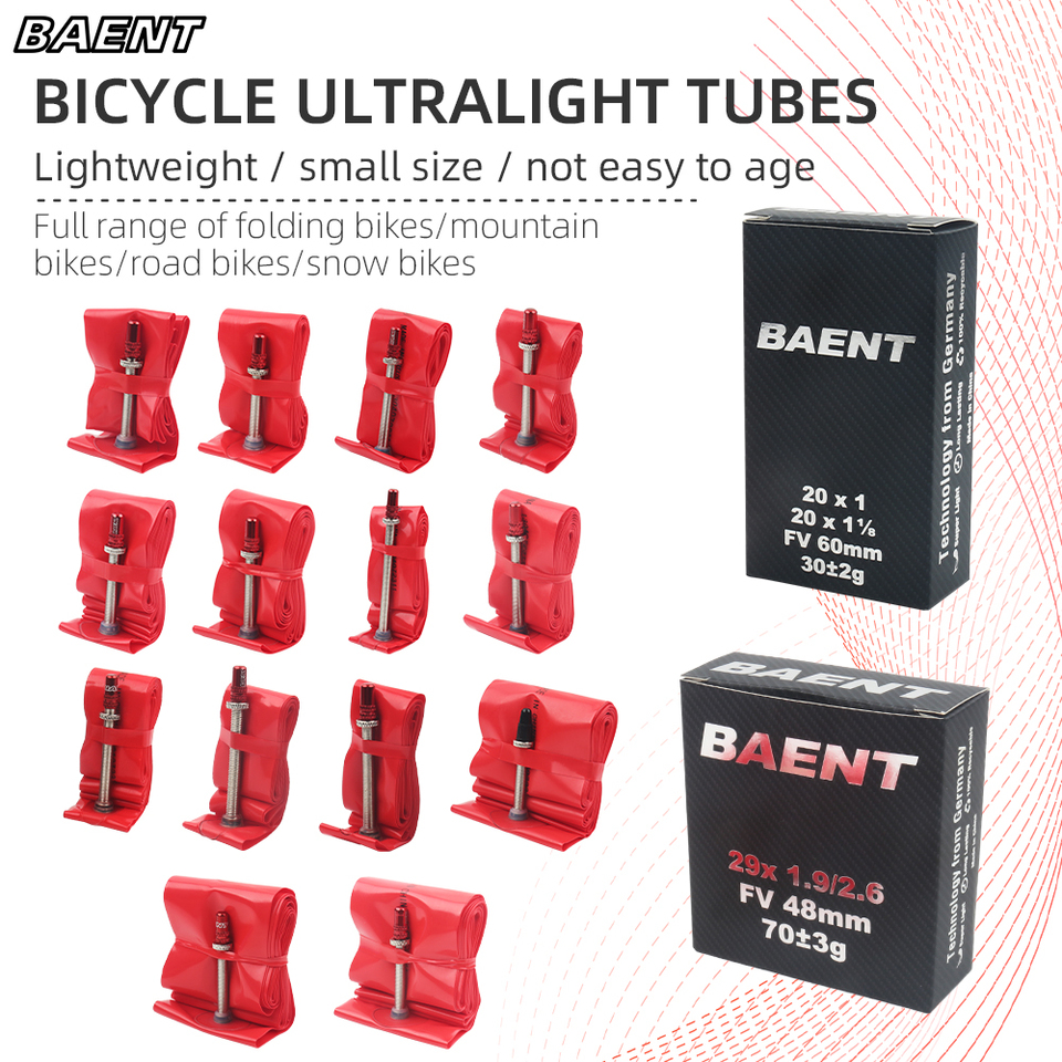 BAENT Ultralight Bike Inner Tube 14/16/20/26/27.5/29/700 Road MTB Bicycle TPU Material Tire 48MM Length French Valve Super Light