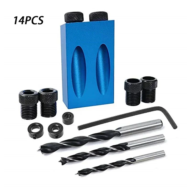 

15 градусов синий деревообрабатывающий локатор косых отверстий, позиционирование, точный портативный прочный локатор для пробивания отверстий, комбинация 14 шт.