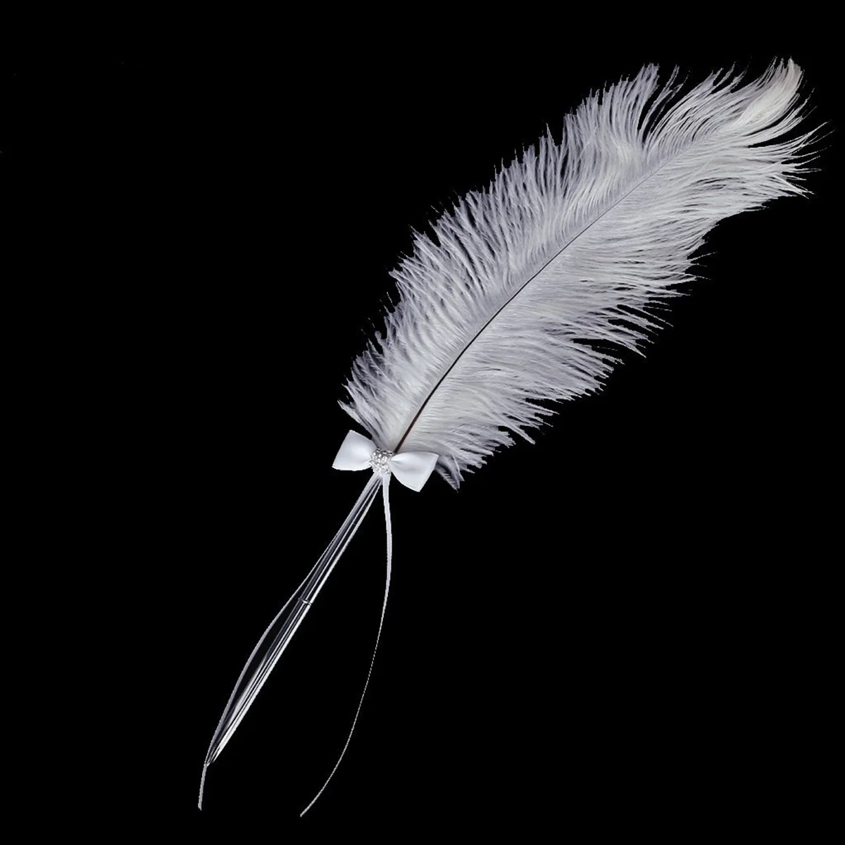 Penna per firma di nozze con fiocco bianco avorio Nastro con strass 40 cm Penna per libro degli ospiti in struzzo Accessori per banchetti per ricevimenti