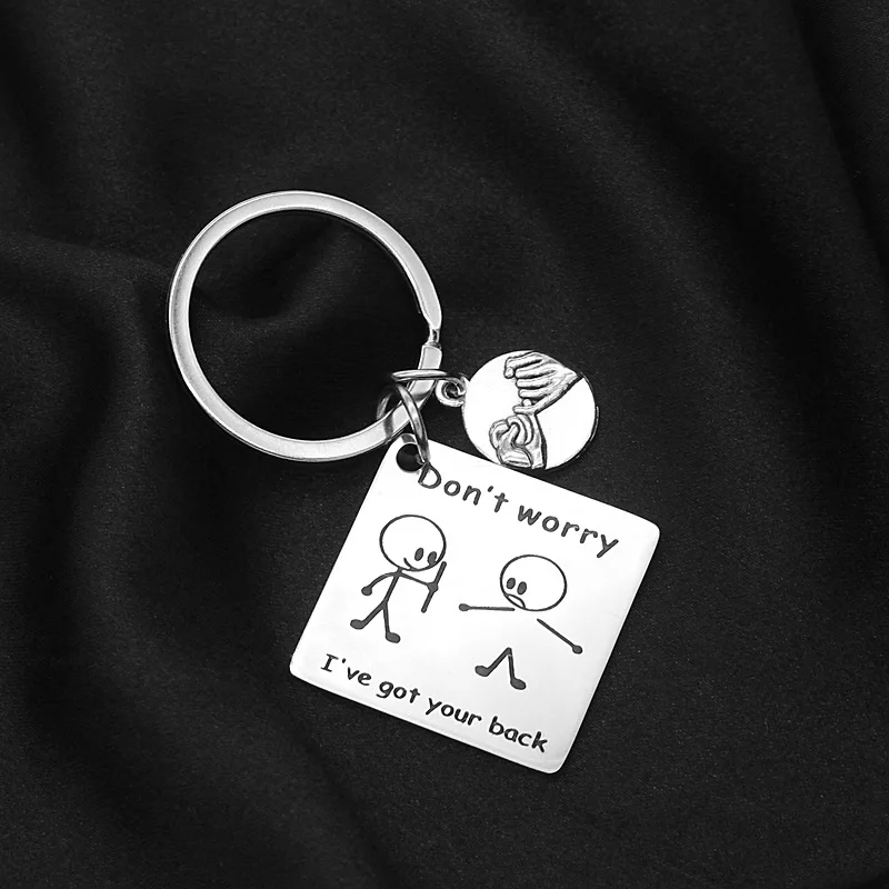 Friend KeyChain Women Funny Cartoon Key Chain for Men Don't Worry I‘ve Got Your Back Key Ring Stainless Steel Pendant Girls Gift