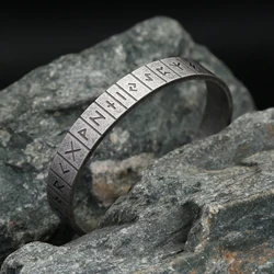 Nordic 316L Stainless Steel Viking Runes Bracelet Vintage Fashion Wristband Cuff Bracelets For Men Women Amulet Jewelry Gifts