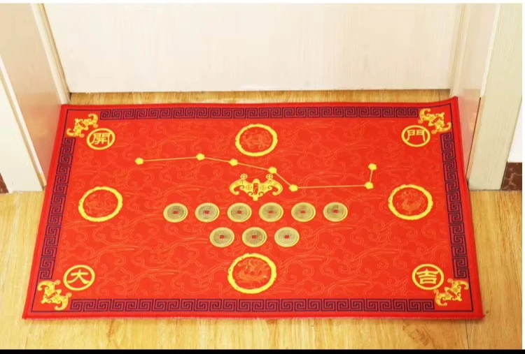 Chinese Feng Shui Wufu Linmen five elements coin Babgua Big Dipper Door mat Flannel Home Decoration Non-slip Floor Mat