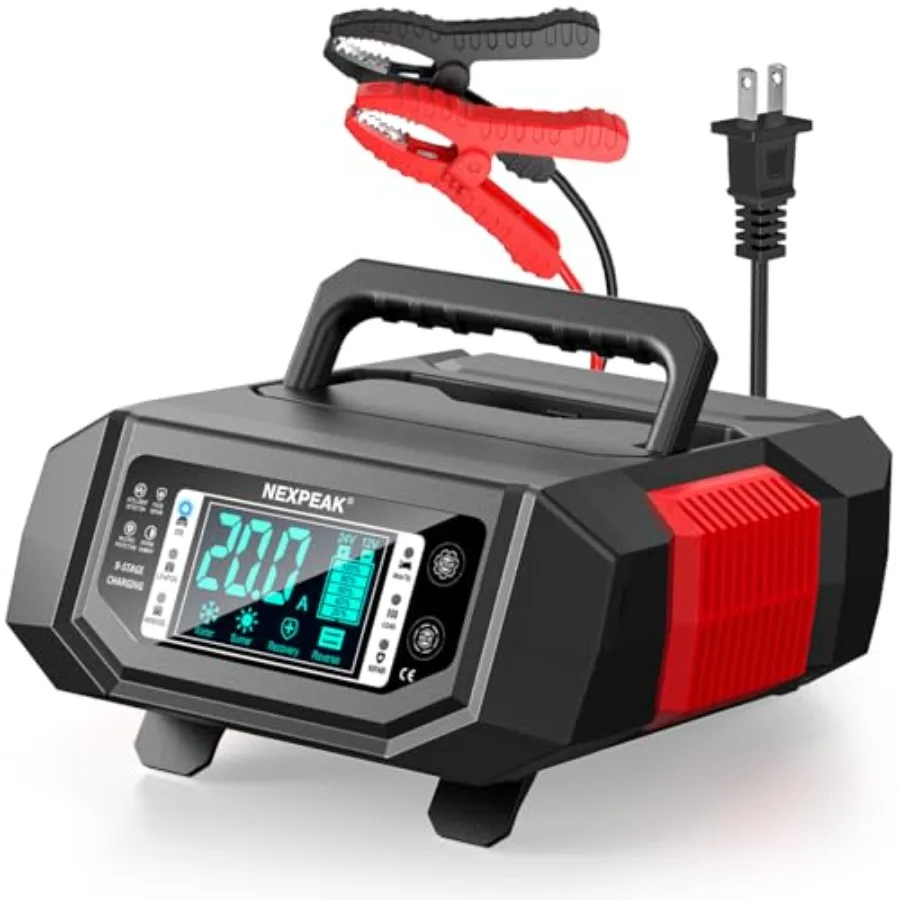 

Car battery charger for 12V/24V LiFePO4 and lead-acid batteries, black, smart trickle/maintainer with adjustable current up to