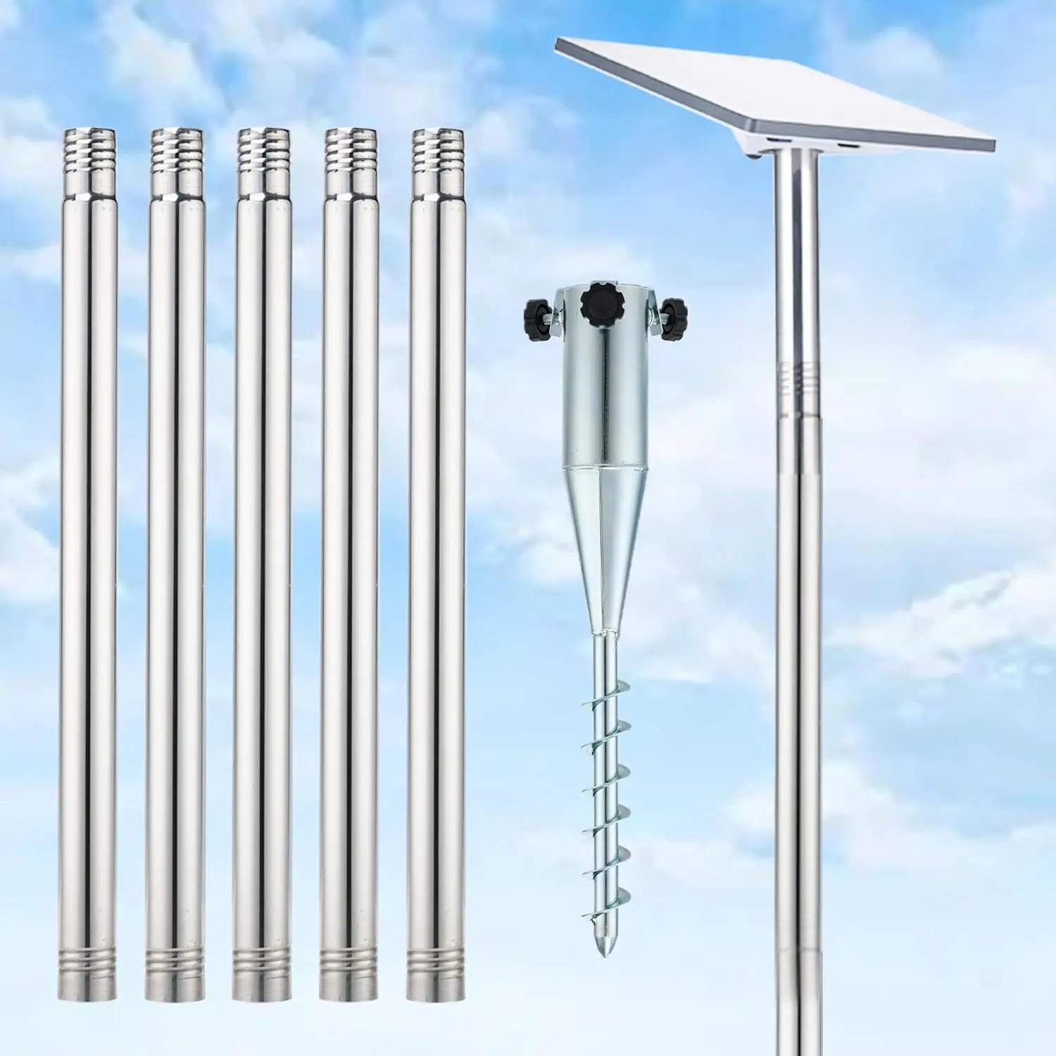 

Portable Satellite Dish Pole Mount Kit with No Dig Anchor, 9ft Height for Mini Antennas