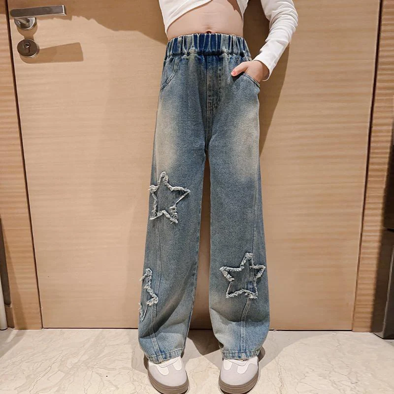 IENENS High Waist Jeans Girl\'s Baggy Jeans Straight Loose Wide-leg Pants Spring and Autumn Korean Fashion Wished Denim Trousers