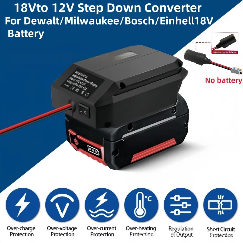 

NEW 18Vto 12V Step Down Converter for Dewalt/Milwaukee/Bosch/Einhell 18V Battery Cigarette Lighter Adapter Voltage Reducer Buck