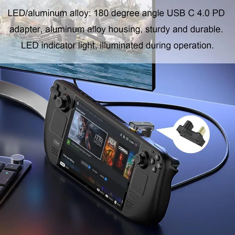 For ASUS ROG Ally USB C Male To Female Extension Connector 180 Degree U-shaped 140W Type C Elbow Charging Adapter For Steam Deck