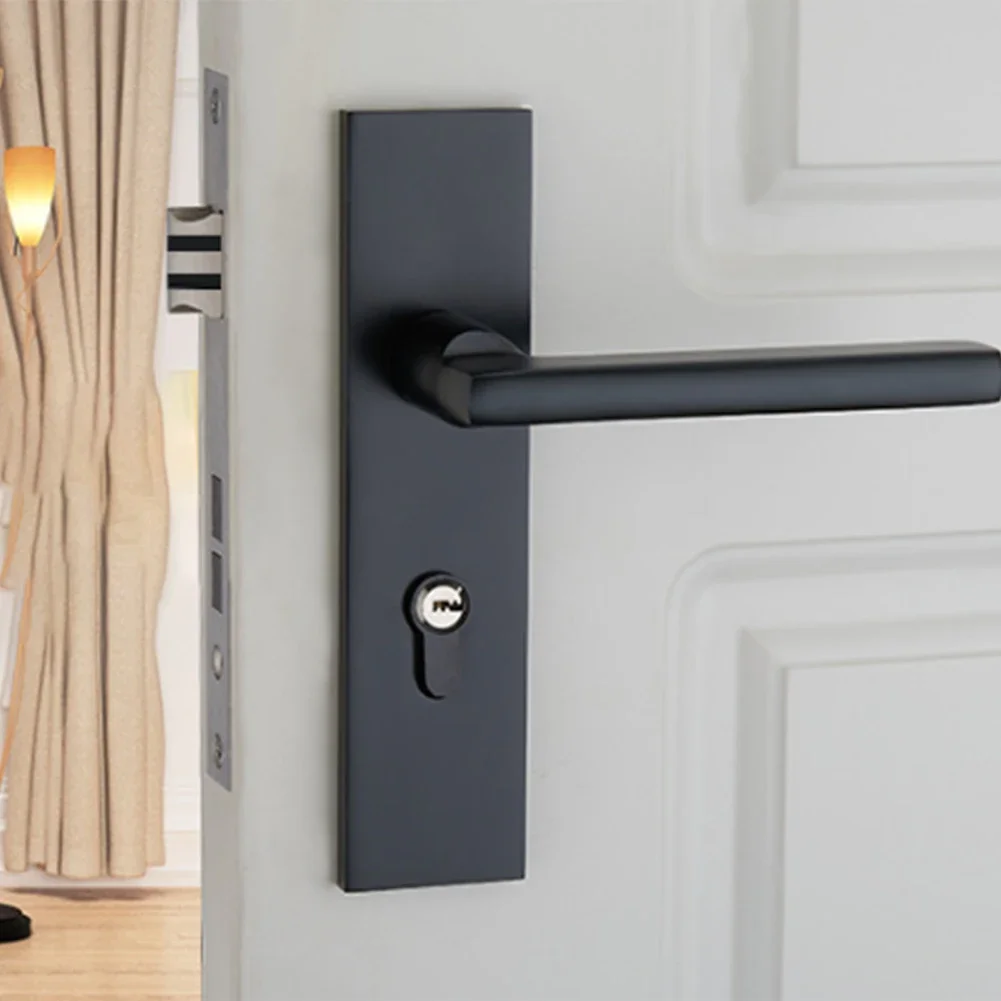 Security Door Handle Space Aluminum Panel Thickened Door Handle Black Door Lock Set Mortise Locks Household Hardware