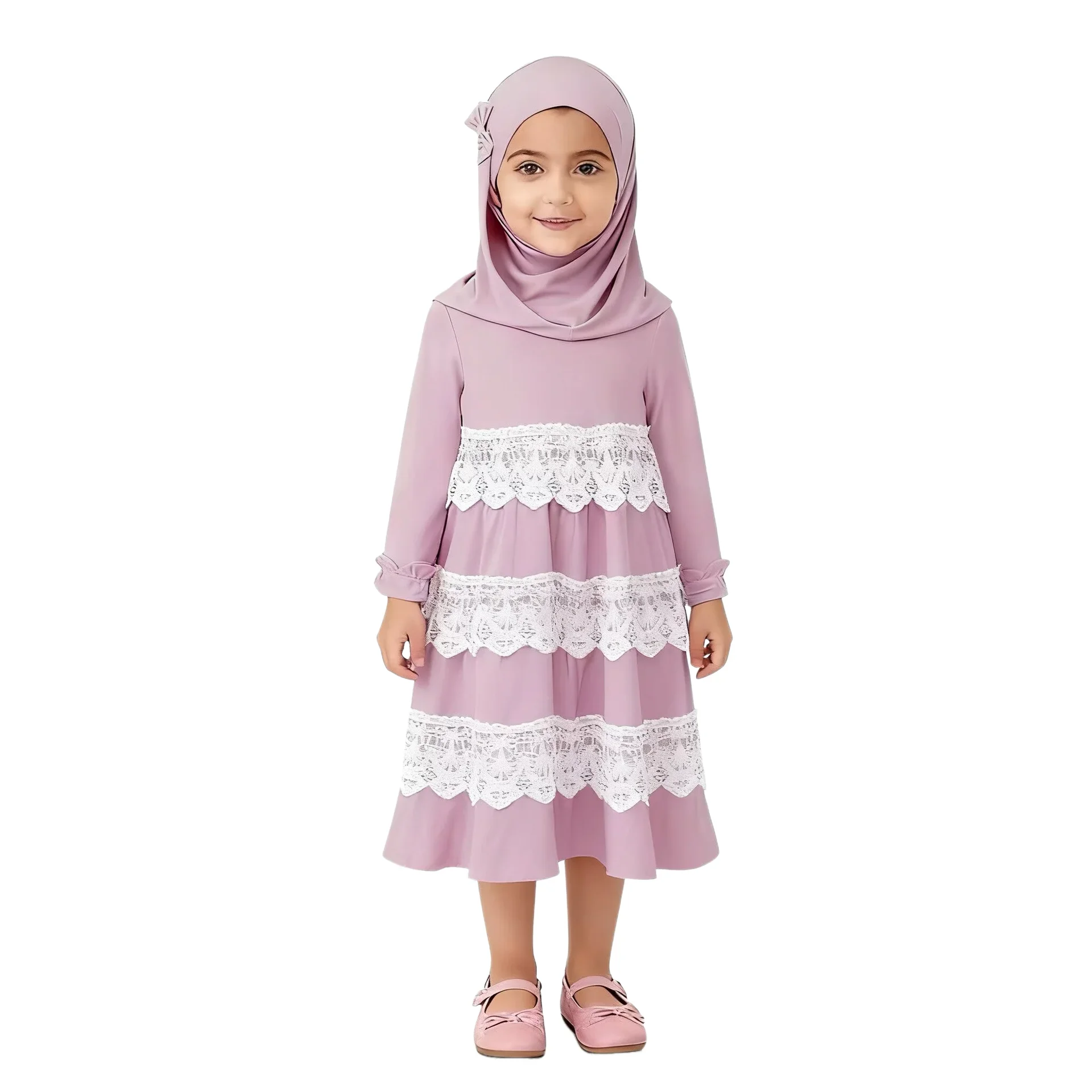 Muslim Kids Girls Prayer Dress Hijab Set Abaya Arab Long Robe with Headscarf Islamic Khimar Gowns Kaftan Gown Clothing 2 Piece