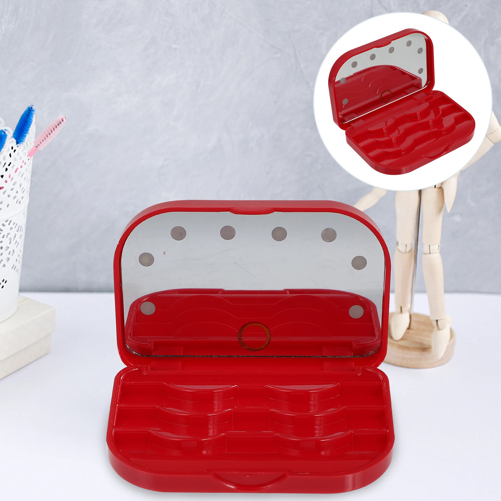 

False Eyelash Case LED Lash Storage Box Flip Top Compact Eyelash Organizer Lightweight Portable for Daily Use Mirror Lash Case