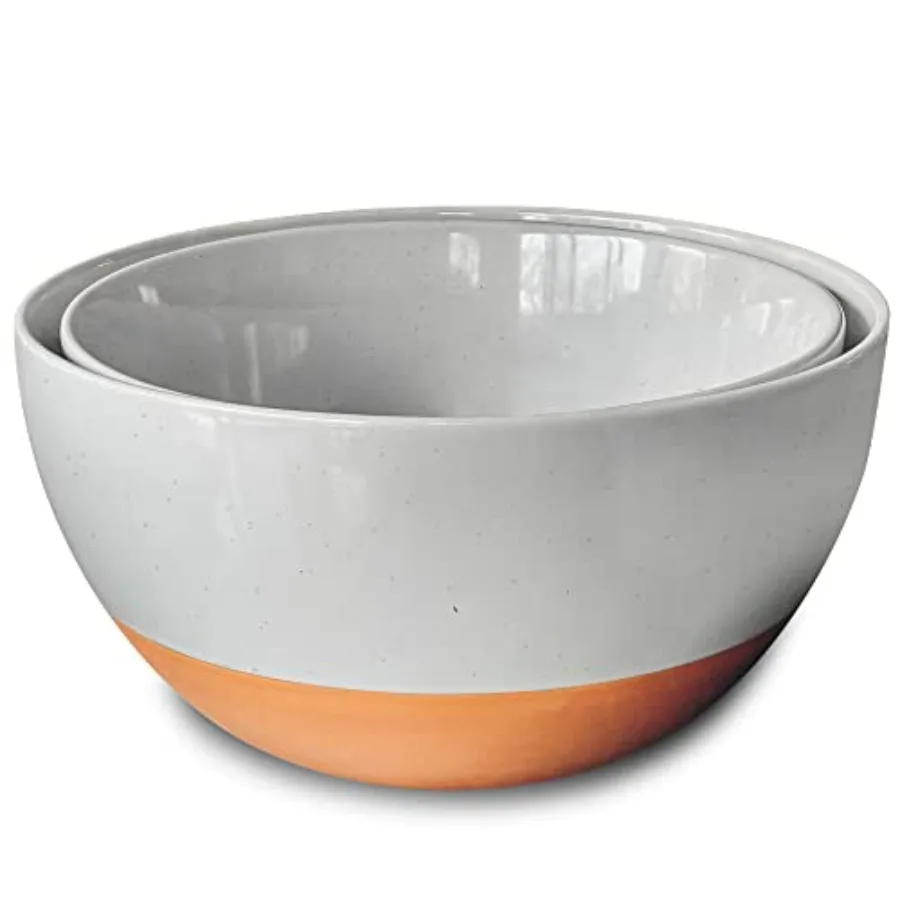 

Керамические большие миски для смешивания - набор из 2 вкладываемых в один другого мисок для приготовления пищи, подачи попкорна, салатов и т.д. - подходят для микроволновой печи, кухонные, из керамогранита, для духовки.