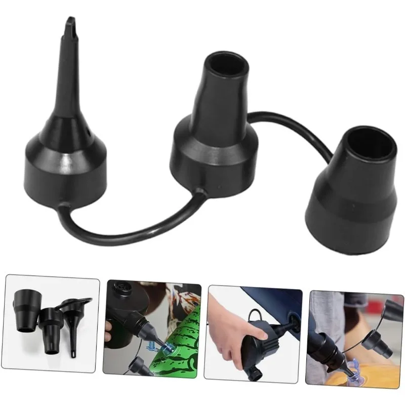 3 Stück Mehrzweck-Luftpumpendüsen aus schwarzem Kunststoff, 3 Größen Ersatzspitzen für Luftbetten, Matratzen, Schwimmbecken, Aufblaspumpen