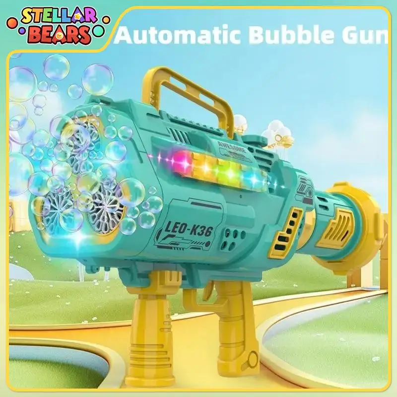 

36 Hole Automatic Bubble Gun Electric Bubble Machine with Lights Soap Bubble Blower Outdoor Party Game Kids Toy Birthday Gifts