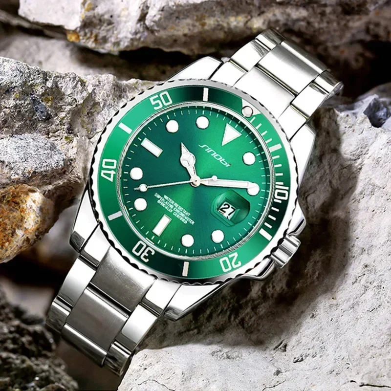 2025Watch الأعمال المتقدمة الشعور شبح الماء الأخضر ساعة رجالي مضيئة مقاوم للماء غير الميكانيكية ساعة مخصصة 9721