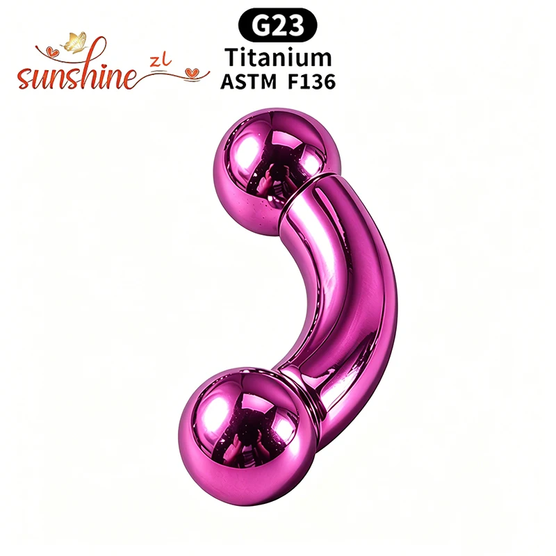 ASTM F136 Titan PIERC Gebogener Barbell-Nasenring Große Größen 0G-12G Gewindete Ausführung mit Kugeln Ohrring Lippenstecker Augenbrauen-Piercing