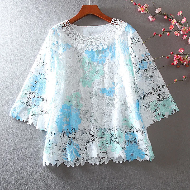 Summer Sweet Lace Shirt Hollow-out Elegant Loose Casual Socialite Sense of Design Shirt Women's Top Pullover Blusas Femme 2024