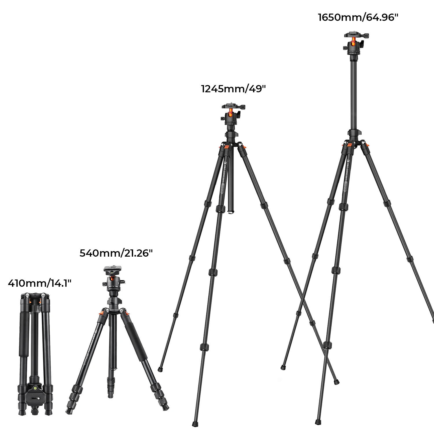 K&F Concept 64.96 Inch /1.65m Professional Camera Tripod O254A4 Net Weight 1.32KG BH-36 360° Ball Head Maximum Load 20KG/44lbs