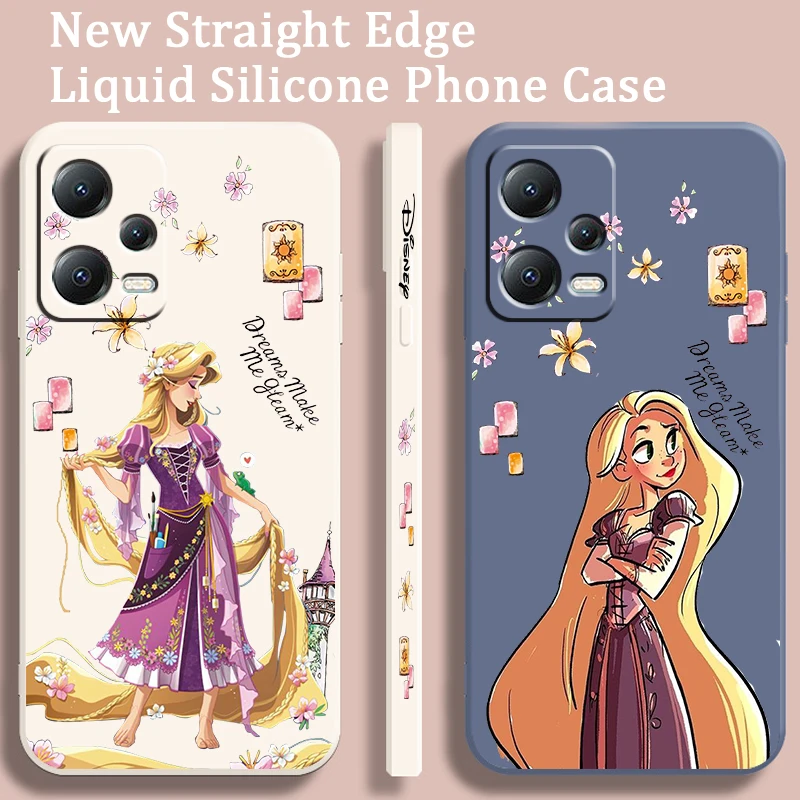 Girl Disney Tangled Rapunzel Liquid Left Rope For Xiaomi Redmi Note 13 12 12S 12R 11 11T 11S 10 10S Pro Plus 5G Cover