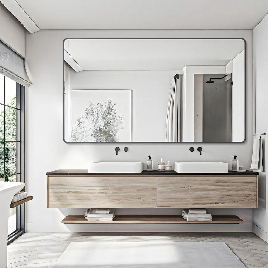 x 55Bathroom Mirror, Matte Black Wall Mirror with Metal Frame, Decorative Rectangular Vanity Mirror for Bedroom Bathroom Living