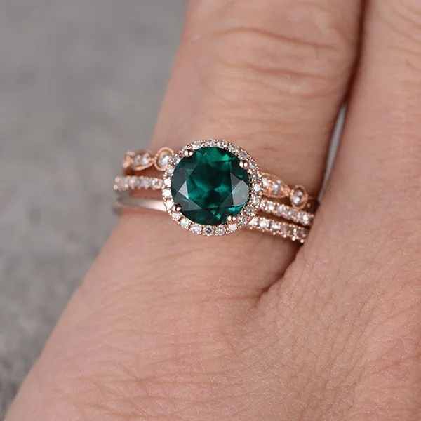 S925 Sterling Silver Ring Hot Sale New 14k Rose Gold Micro Emerald Engagement Jewelry