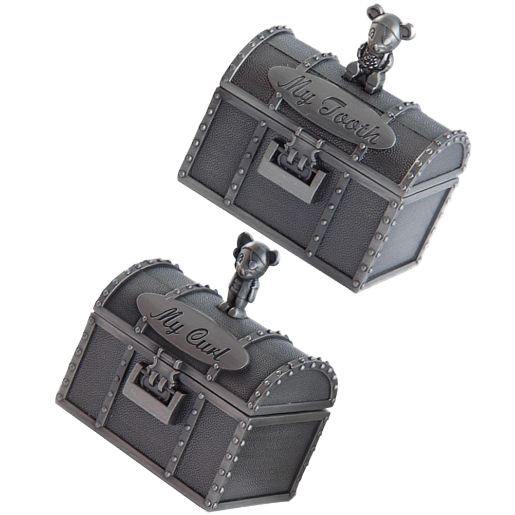 

2pcs Baby Teeth Box Children Holder Fetal Hair Souvenir Boxes Case Alloy Sturdy Tooth Keepsake Storage Growth Gift