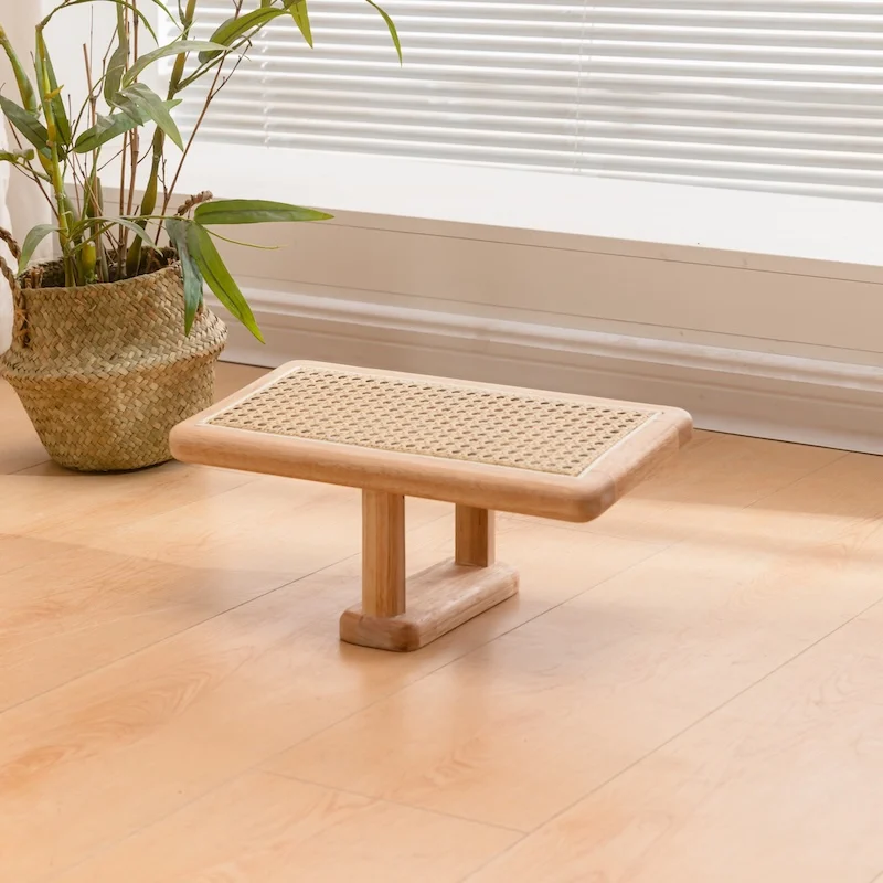 

Solid Wood Stool Living Room Single Footrest Kneeling Support Meditation Lazy Stools Elegant Design Portable Rattan Furniture