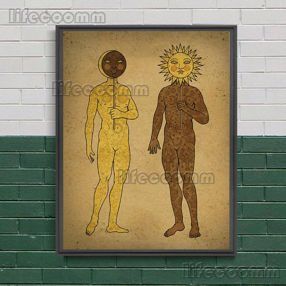 The Deconstruction Diagram Of The Sun And Moon,Wall Art Print Mysterious Ancient Alchemist Witchcraft Element Art Poster Print
