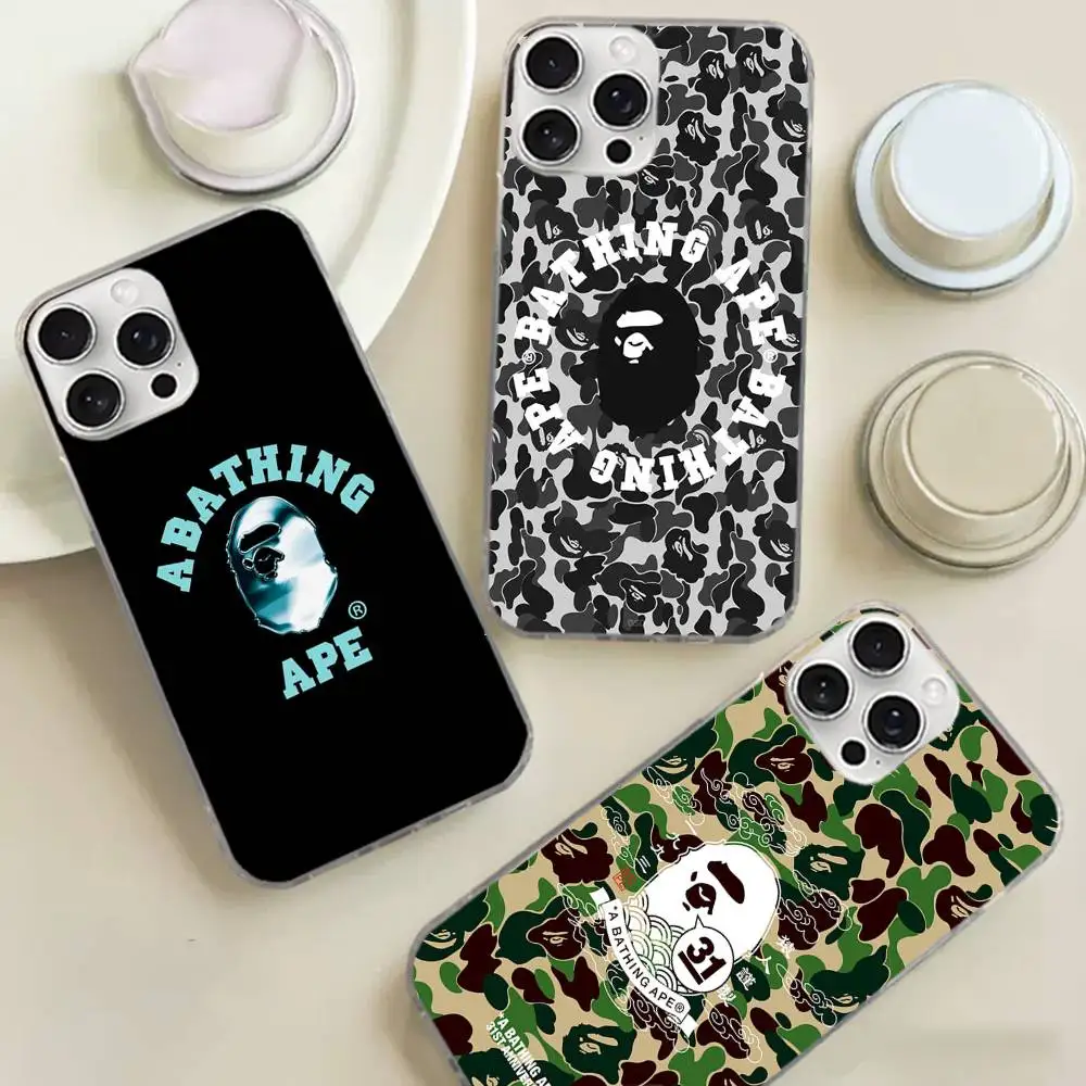 Coque de téléphone B-BAPE-s Ape pour iPhone 17 16 15 14 Plus 13 12 11 Pro Max, dos satiné coloré